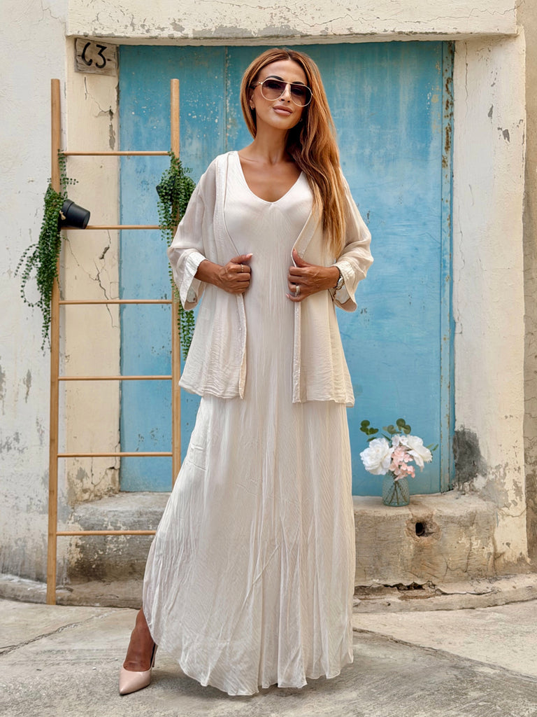 Lumière Atelier Luxe Pure Silk Embellished Set - Stone