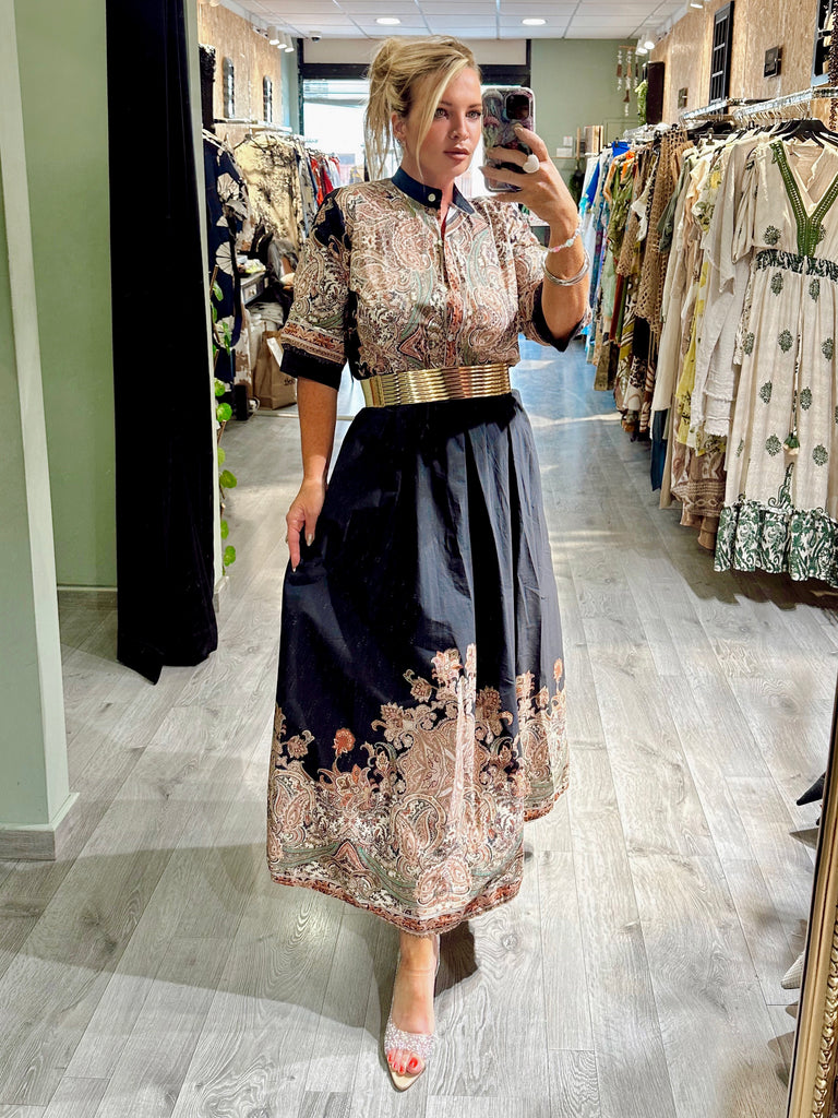 Paisley Contrast Shirt Dress