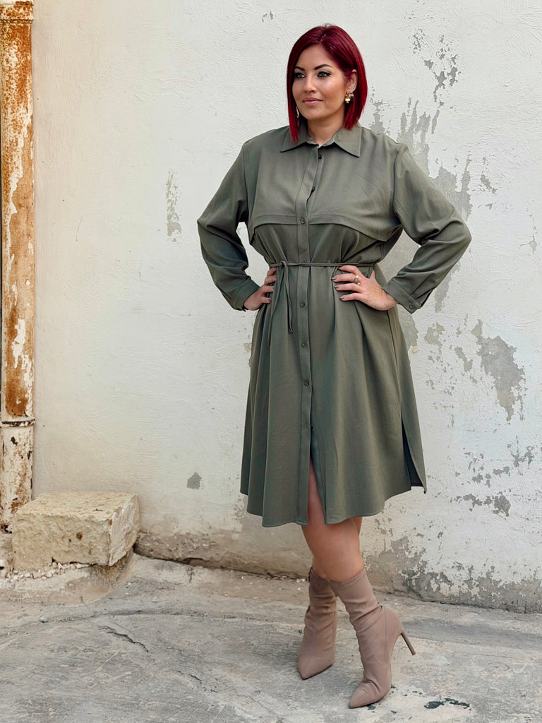 Khaki Trench Shirt Dress