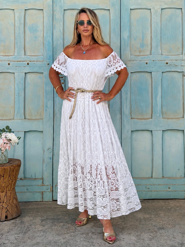 Château Belle Lace Bardot Maxi Dress - Blanc