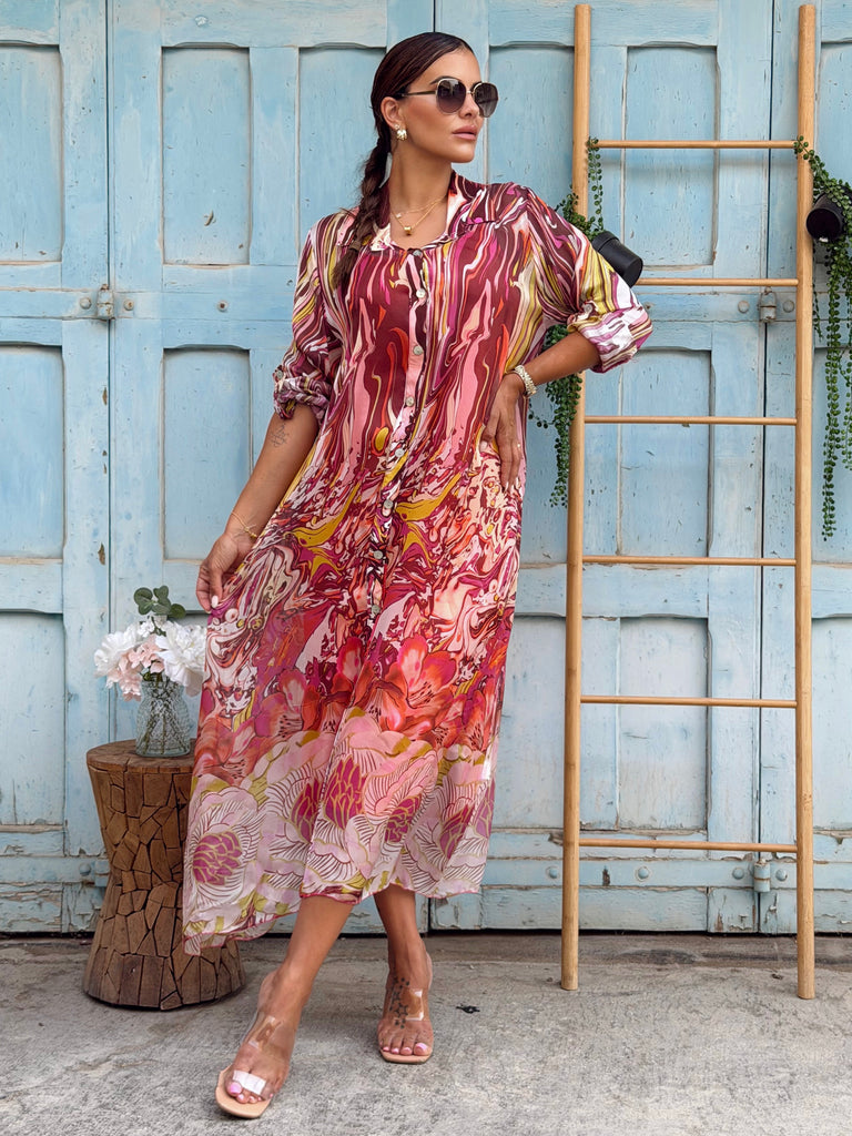 Fuchsia Marais Silk Shirt Dress