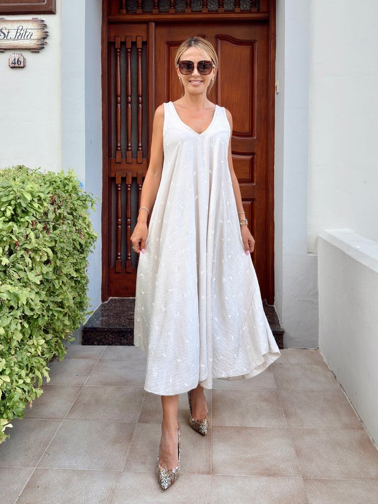 Beige Fern Print Loose Dress
