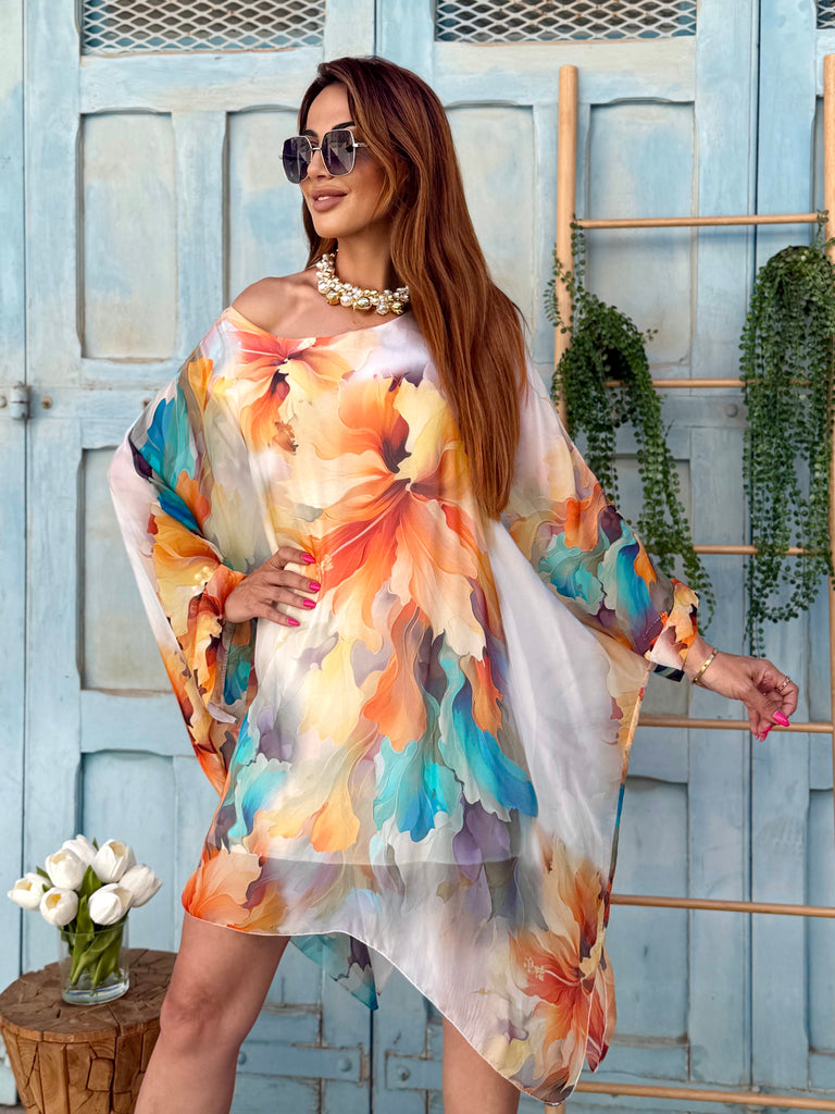 Dolce Acquerello Silk Kaftan Dress - White