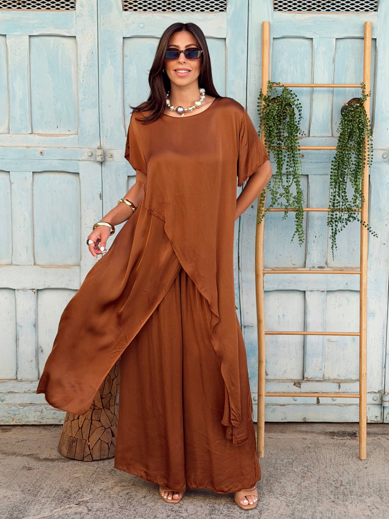 Chocolat Cascade Silk Satin Co-Ord Set