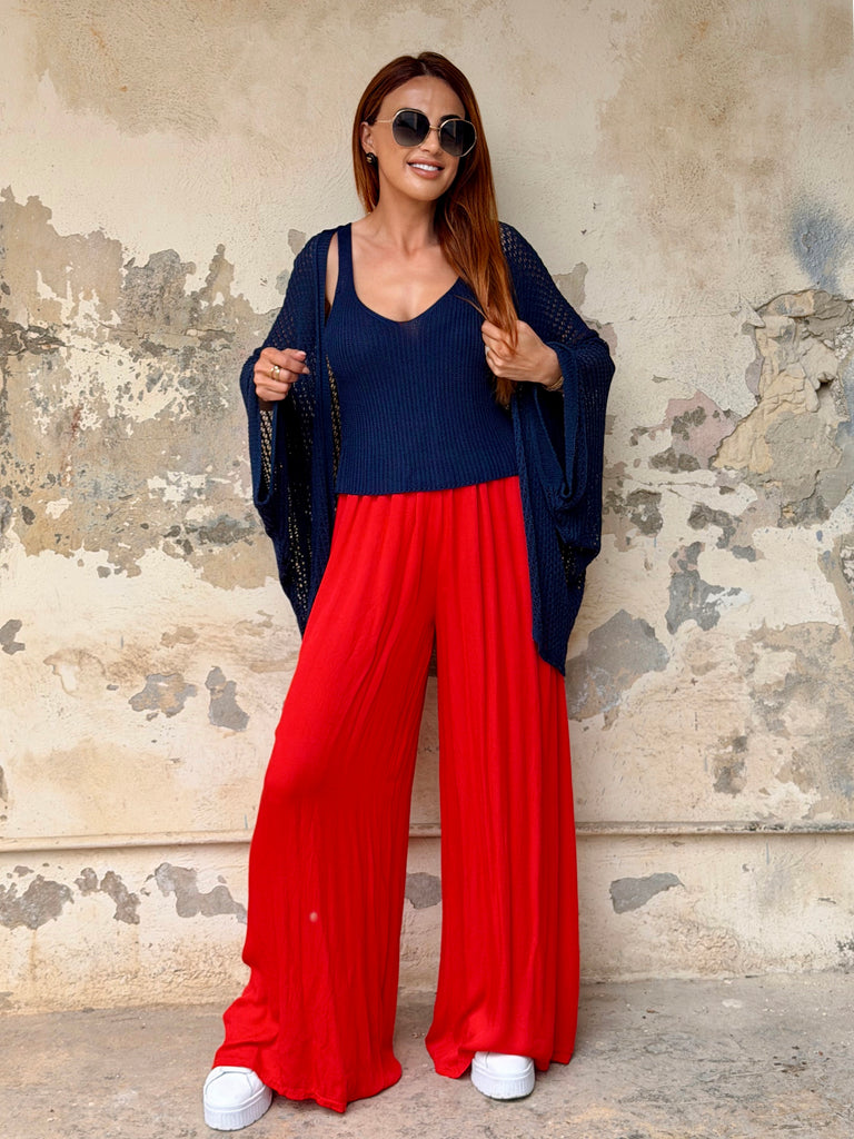 Red Airflow Viscose Trousers