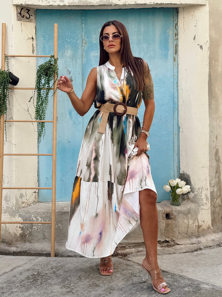 Sage Watercolour Maxi Shirt Dress - Love my Body