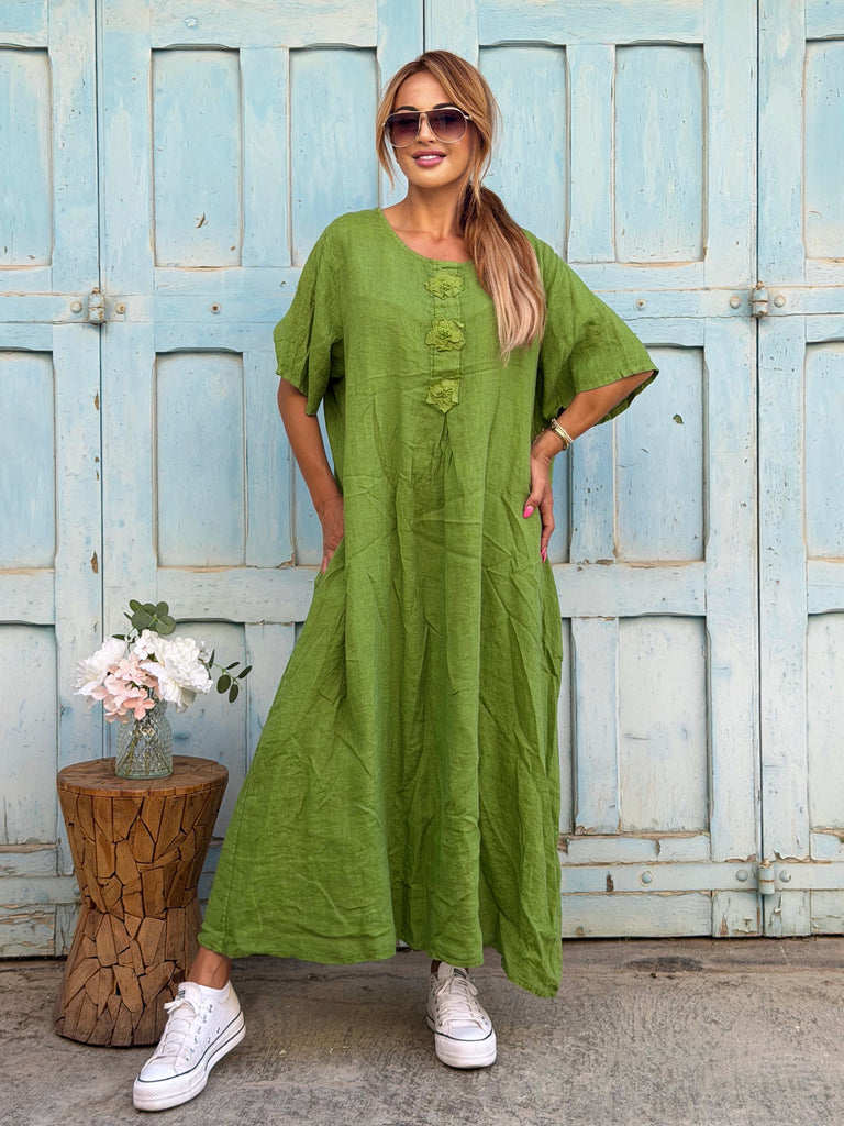Fleur de Lin Pure Linen Maxi Dress - Verde