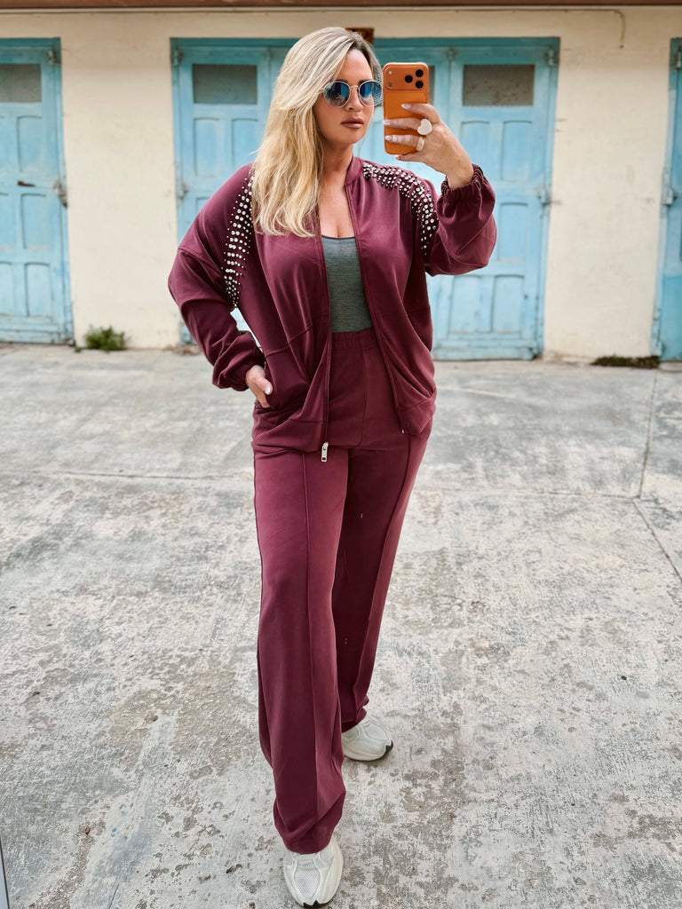 Bordeaux Crystal Zip Tracksuit