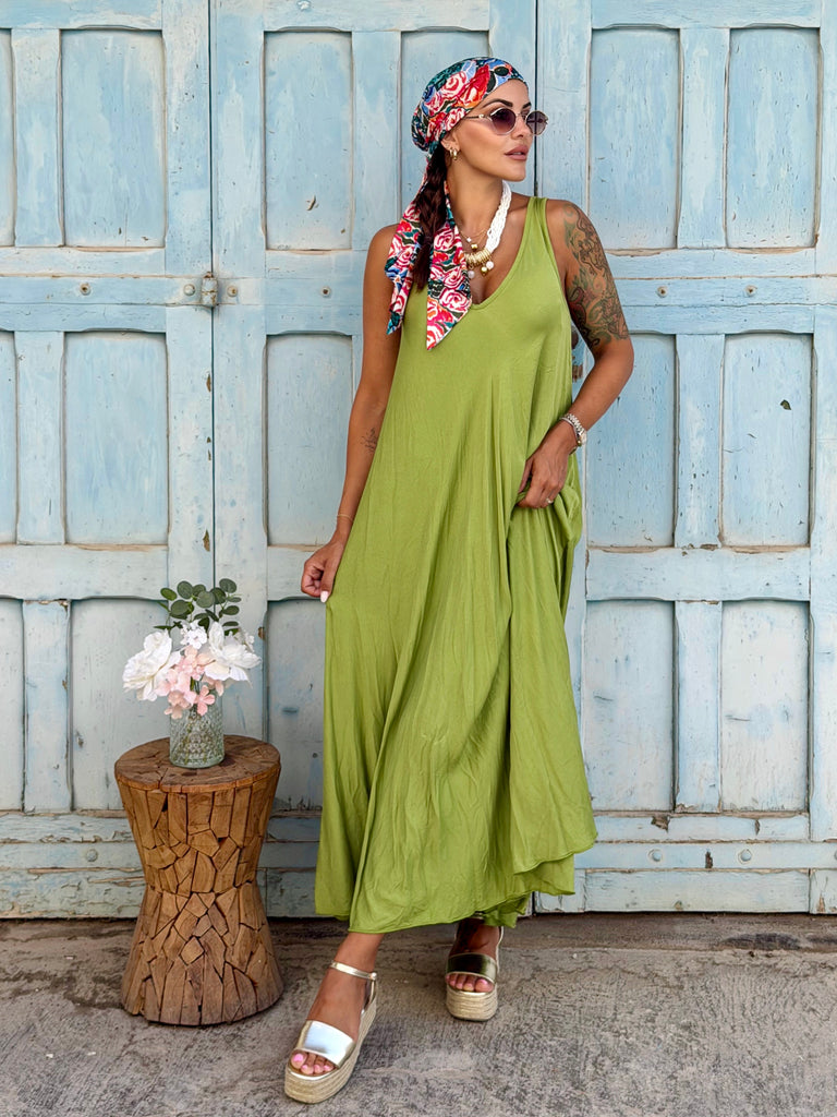 Elara Viscose Maxi Dress - Lime