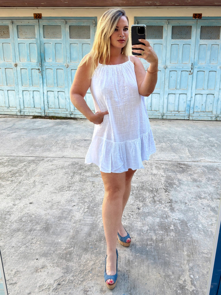 White Cotton linen Day Dress