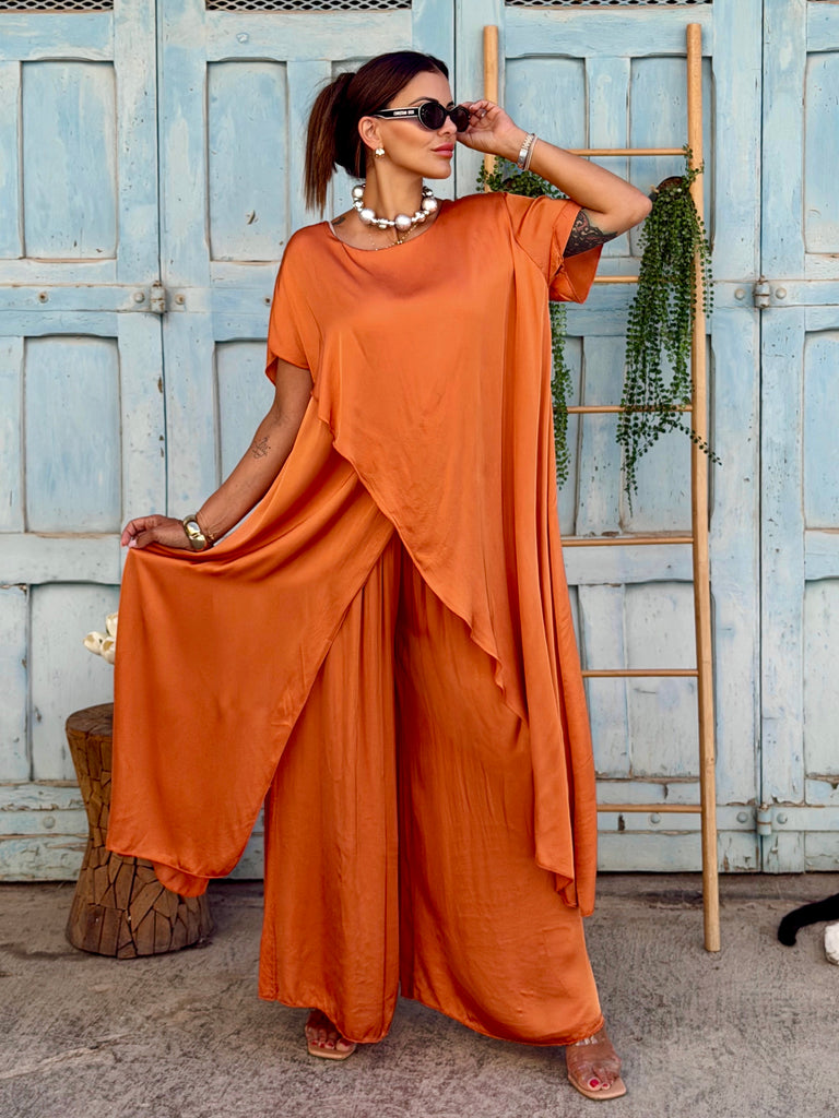 Arancia Cascade Silk Satin Co-Ord Set