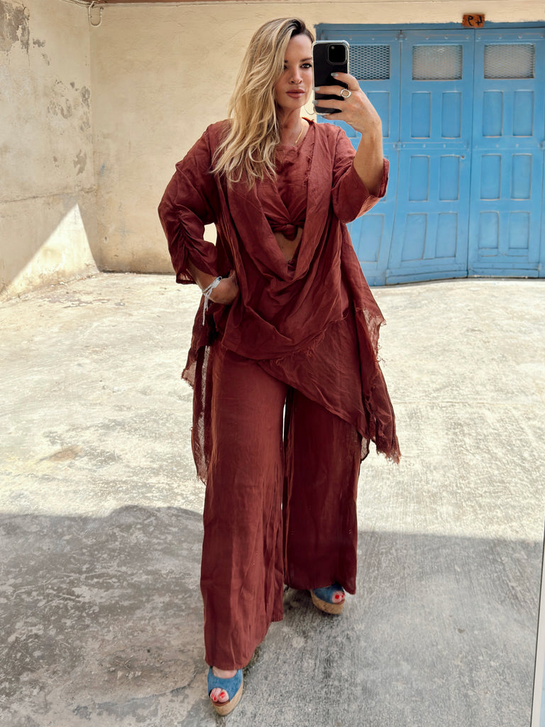 Rust Pure Linen Moroccan 3 Piece Set