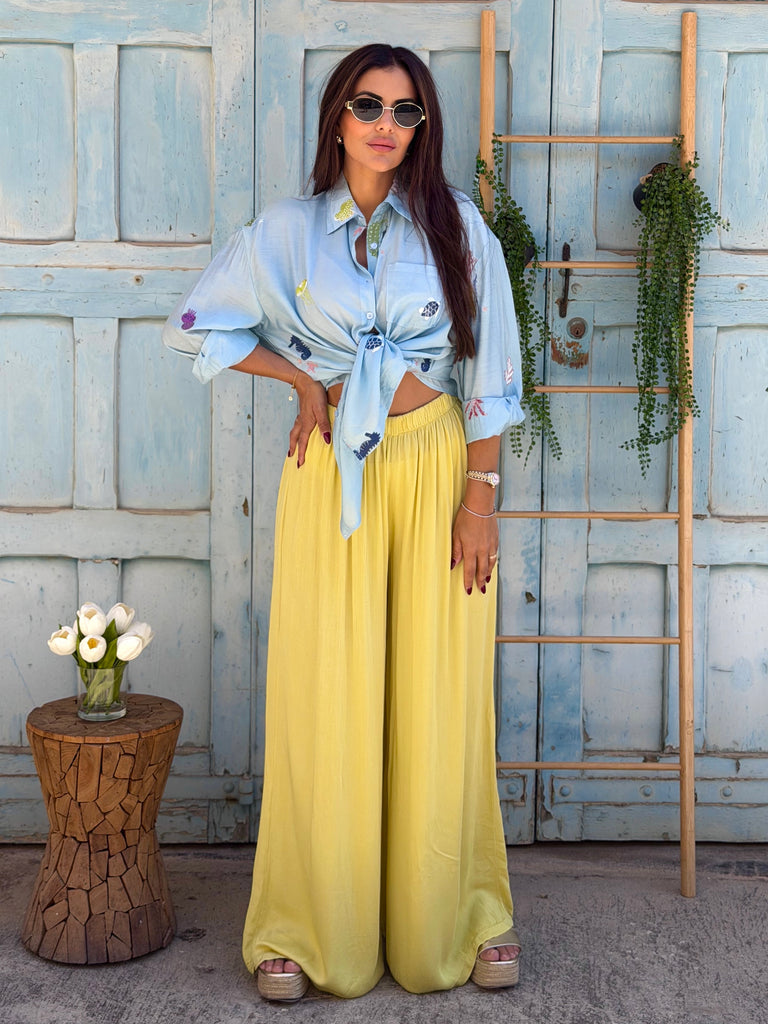 Custard Airflow Viscose Trousers