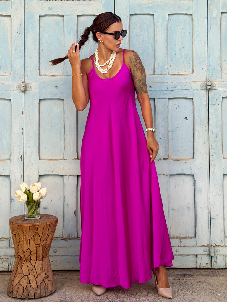 The Valentina Silky Satin Maxi Dress - Magenta