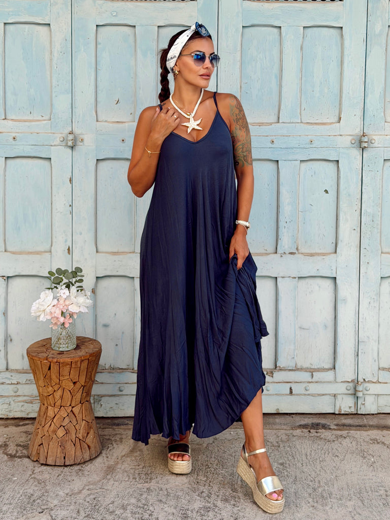 Luna Strappy Viscose Maxi Dress - Navy