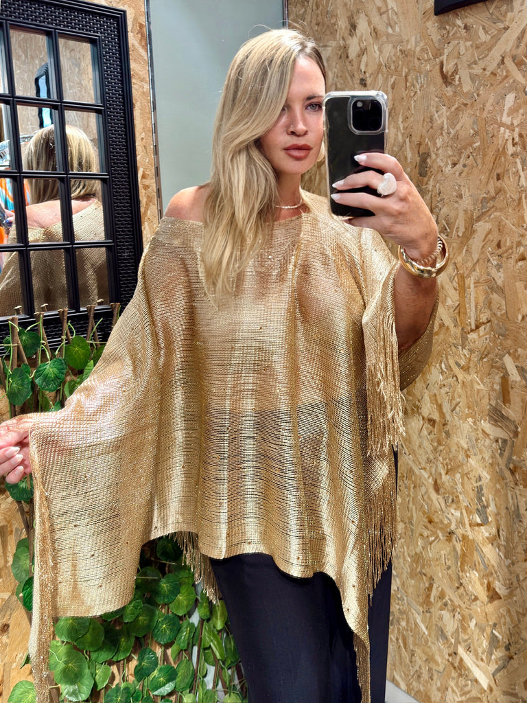 Gold Shimmer Knit Summer Poncho