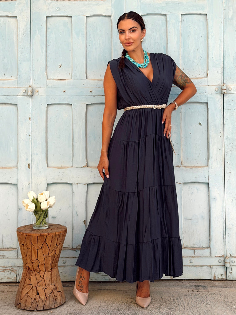 The Navy Elara Tiered Maxi Dress - Love my Body