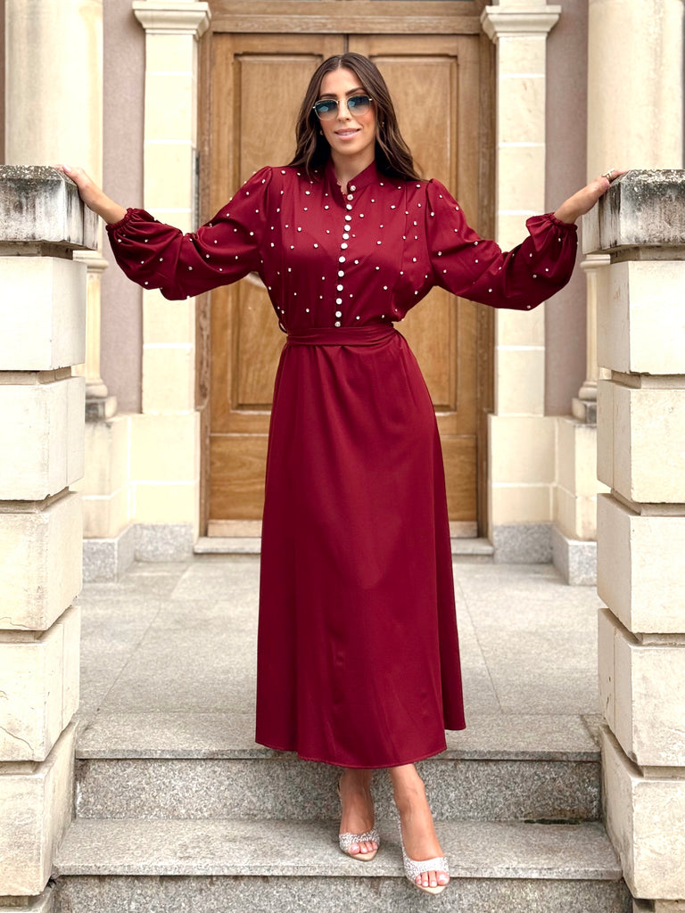 Bordeaux Grace Diamanté Dress
