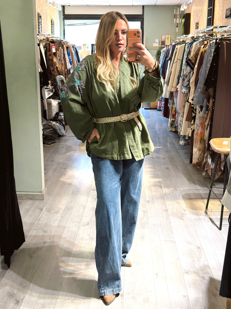 Khaki Sequins Kimono
