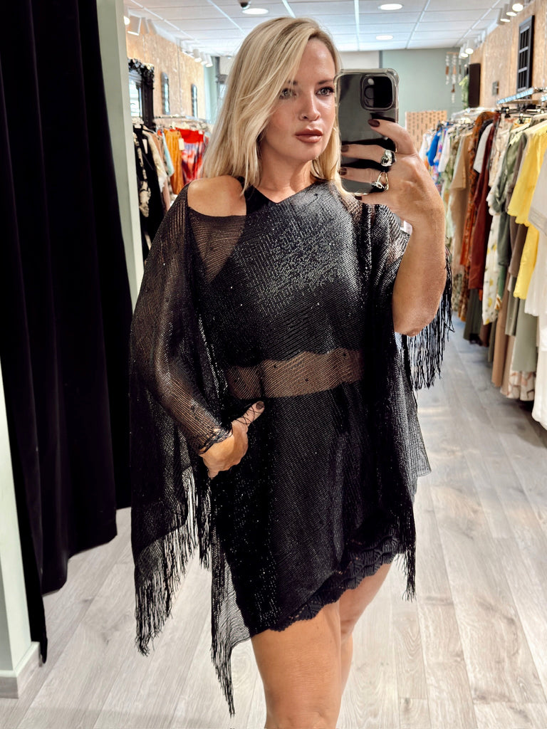 Black Shimmer Summer Knit Poncho