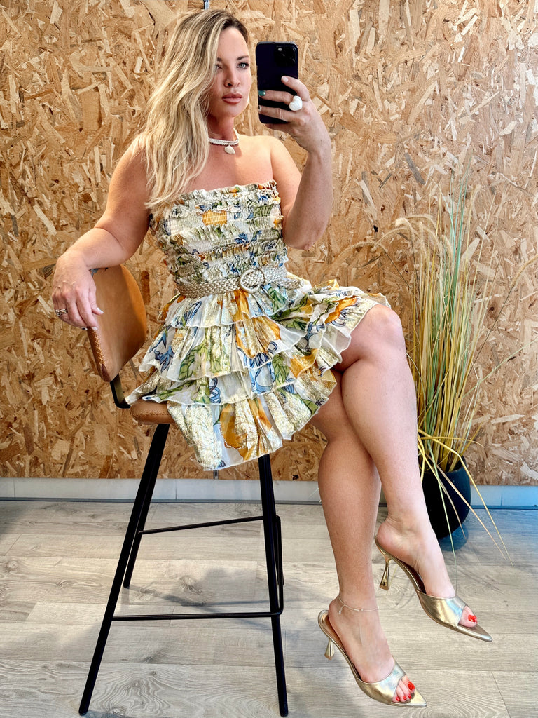 Pearl Capri Boho Ruffle Dress