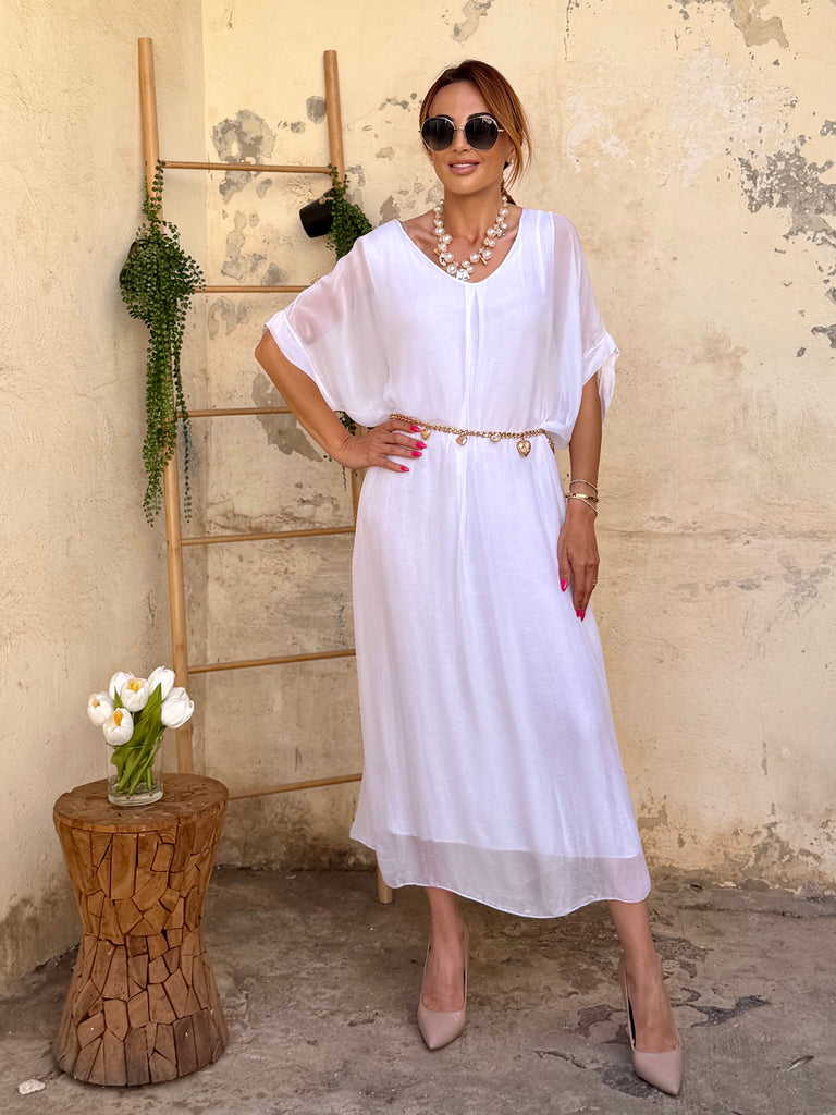 Santorini Pearl Silk Kaftan Dress