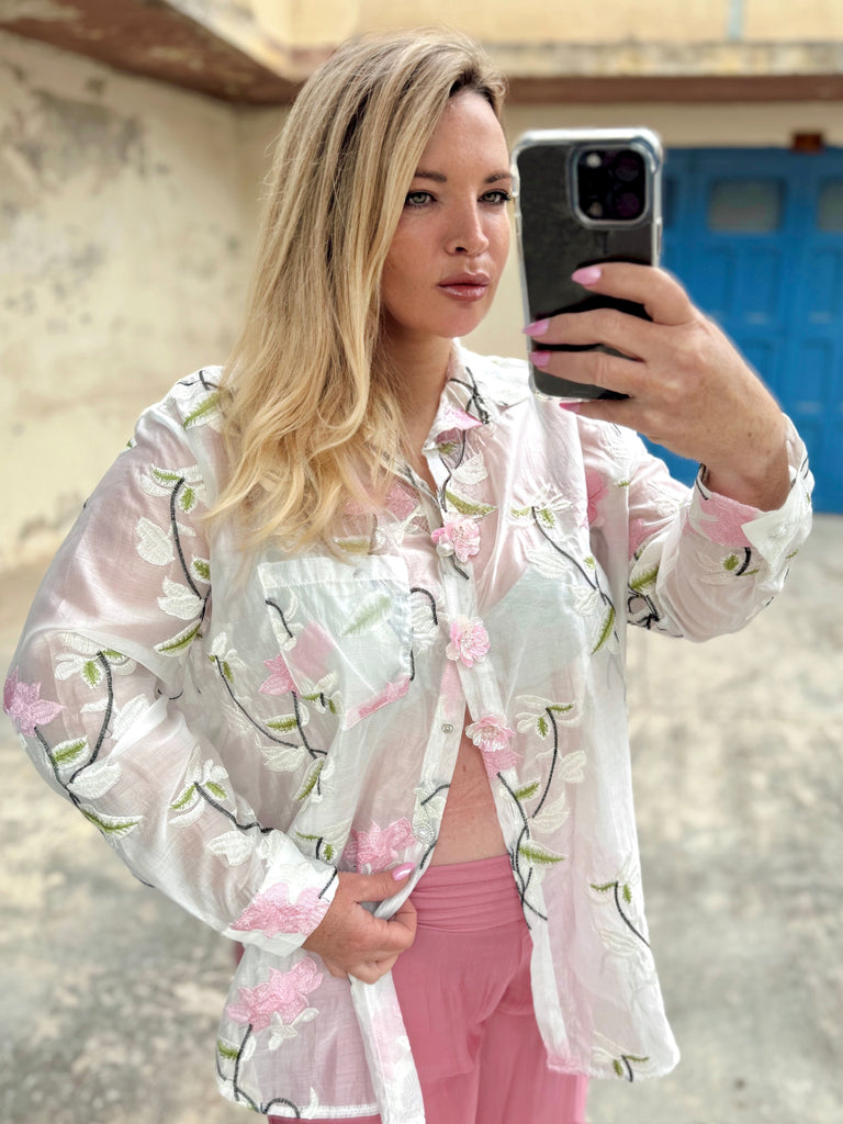 Blossom Breeze Embroidered Organza Shirt