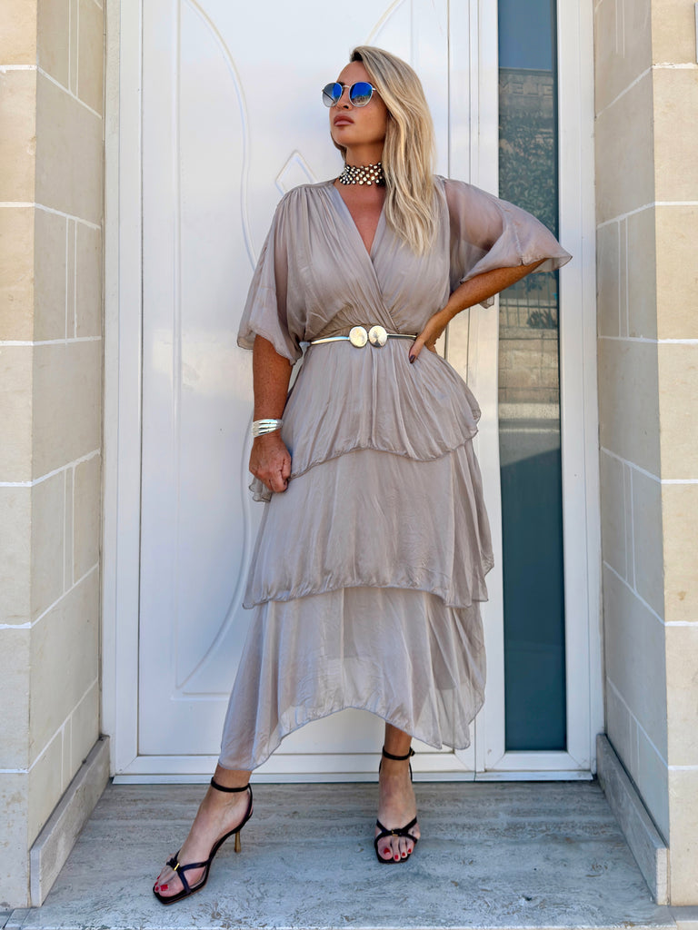 Taupe Layered Silk Dress