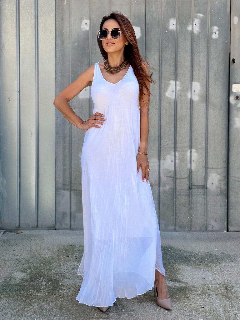 Icy Aura Silk Maxi Dress