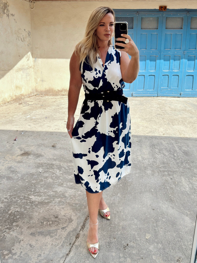 Navy Viscose Wrap Midi Dress