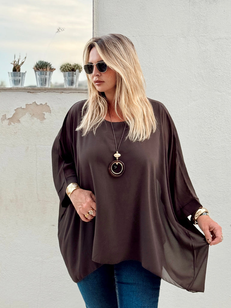 Luna Chiffon Tunic Too & Necklace - Mocha