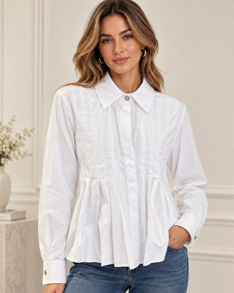 The Valentina White Pleated Shirt - Bougie Collection