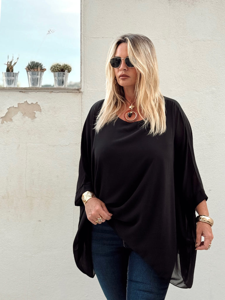 Luna Chiffon Tunic Top & Necklace - Black