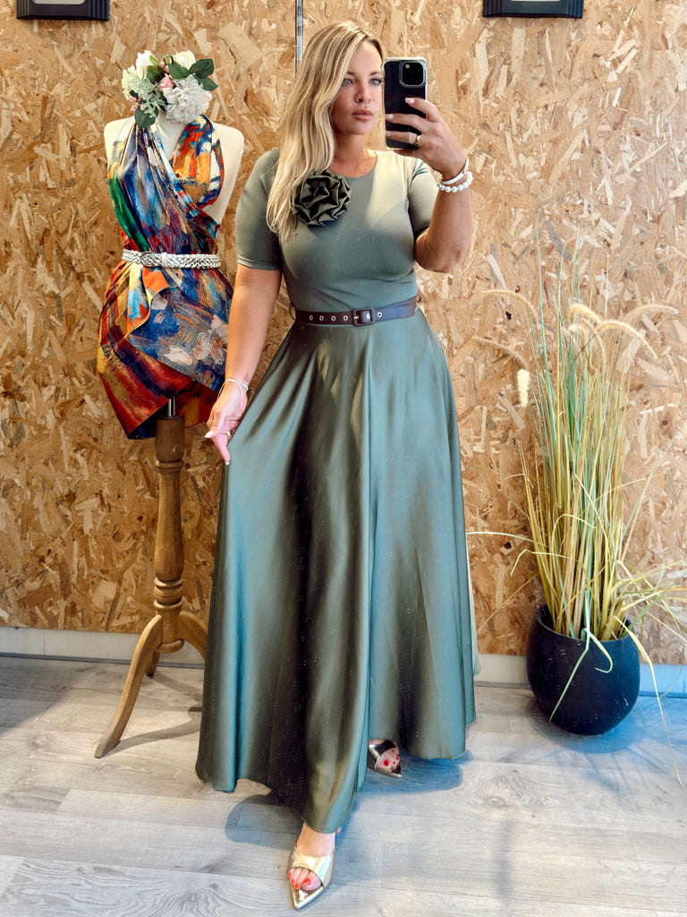 Khaki Belle Rosette Maxi Dress
