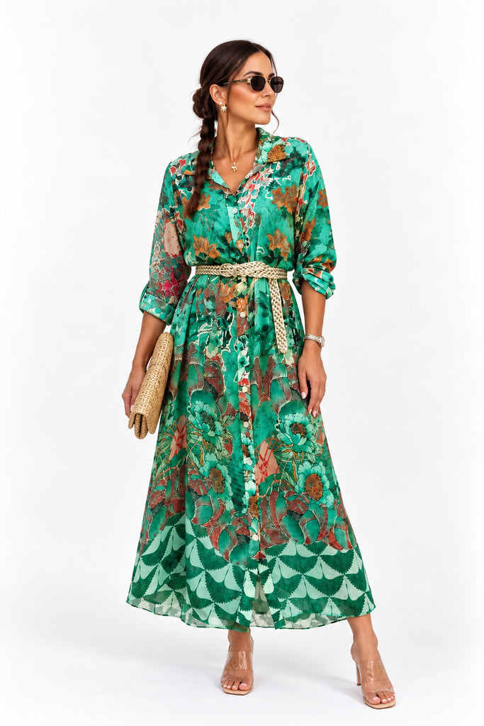 Verde Jardin Silk Shirt Dress