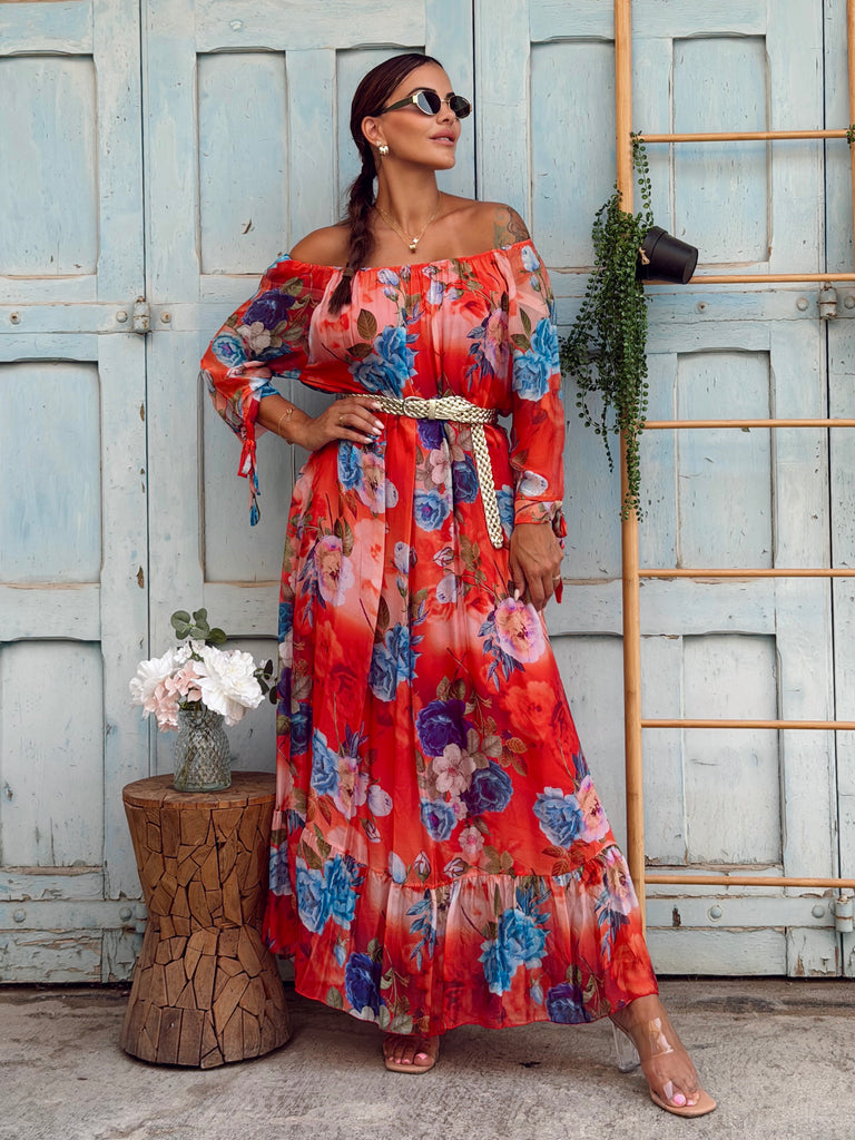 Corallo Jardin Silk Maxi Dress