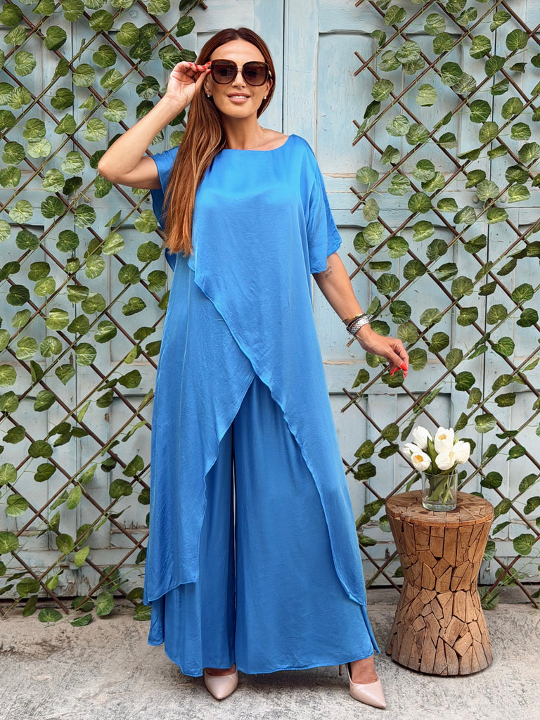 Azure Cascade Silk Satin Co-ord