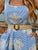 Azure Pinstriped Embroidered Étoile Square-Neck Dress