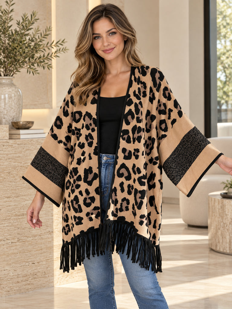 Solène Leopard Knit Cardigan Cape