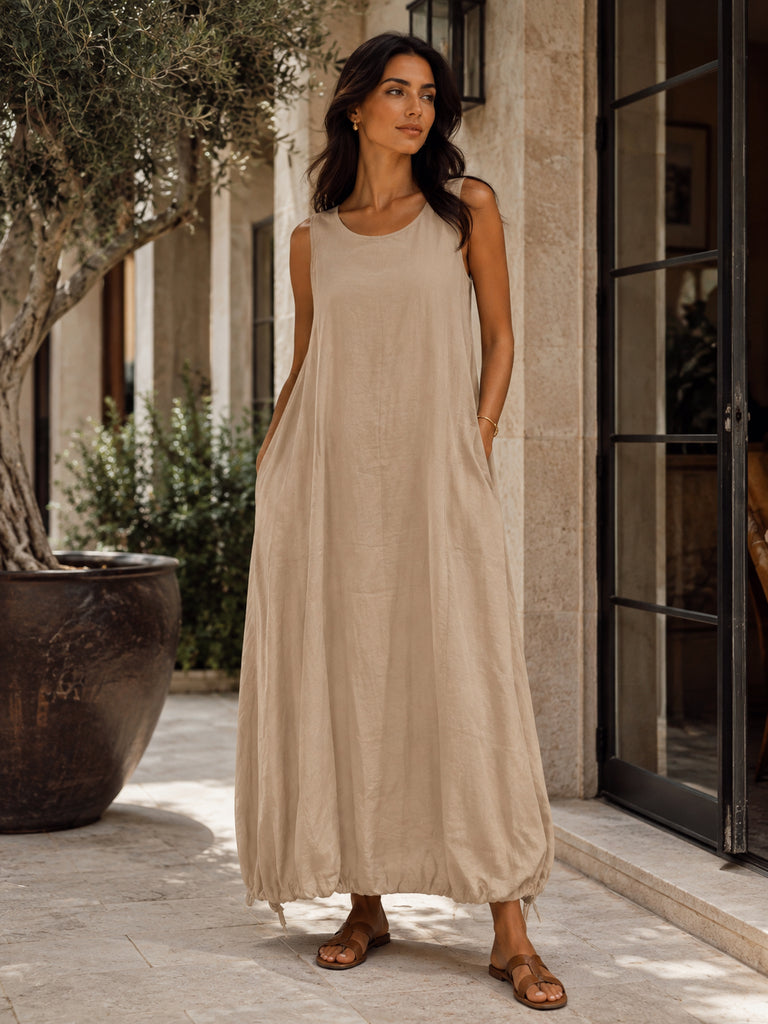 The Elara Linen-Blend Maxi Dress - Bougie Collection