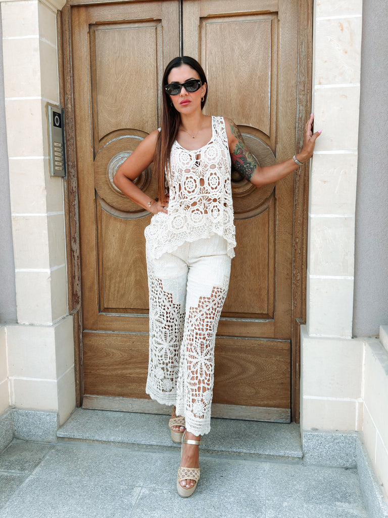 Beige Crochet Trousers