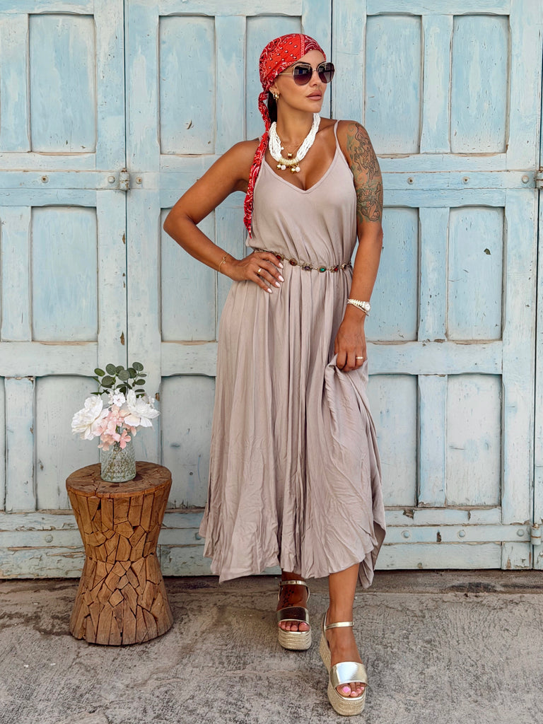 Luna Strappy Viscose Maxi Dress - Mink