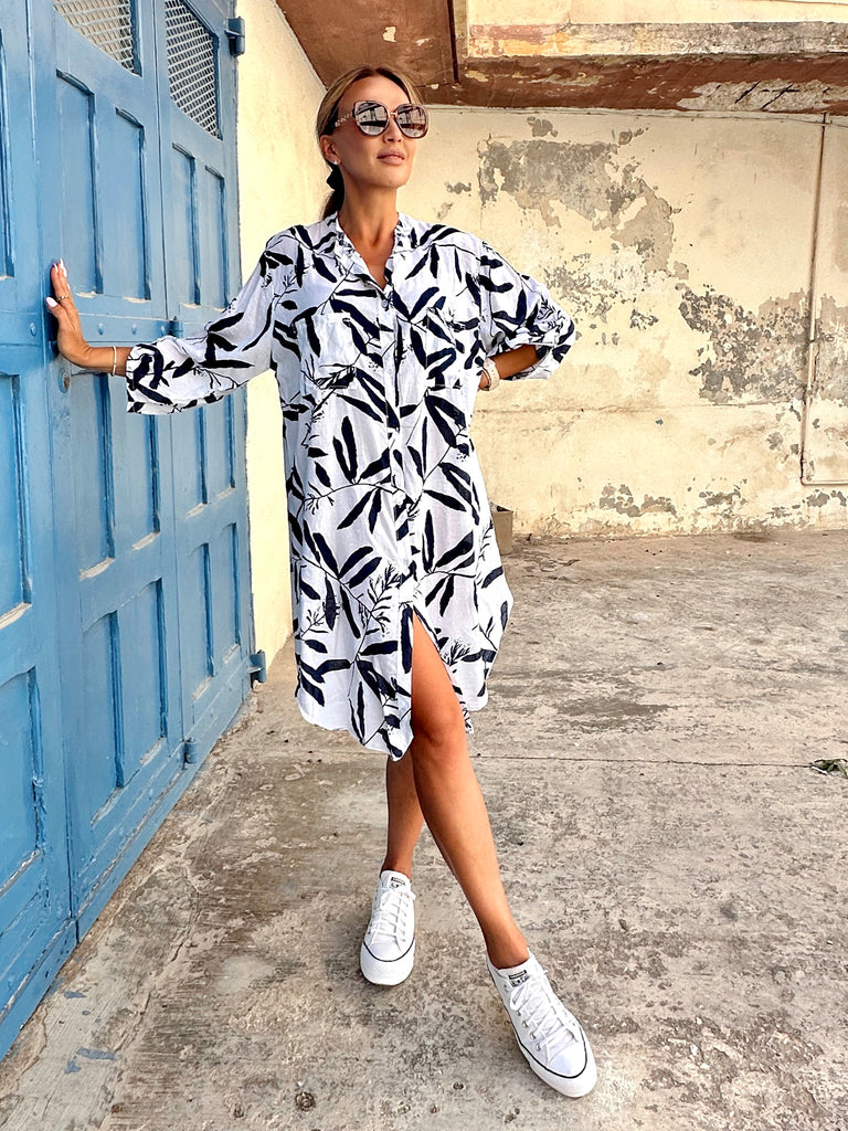 Navy and White Shirt Dress