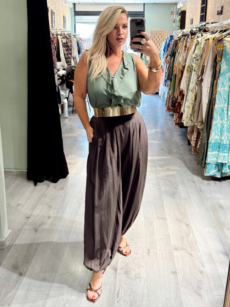 Khaki Ruffle Blouse