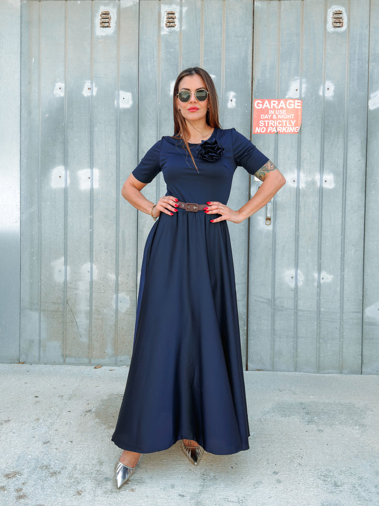 Navy Rosette Dress