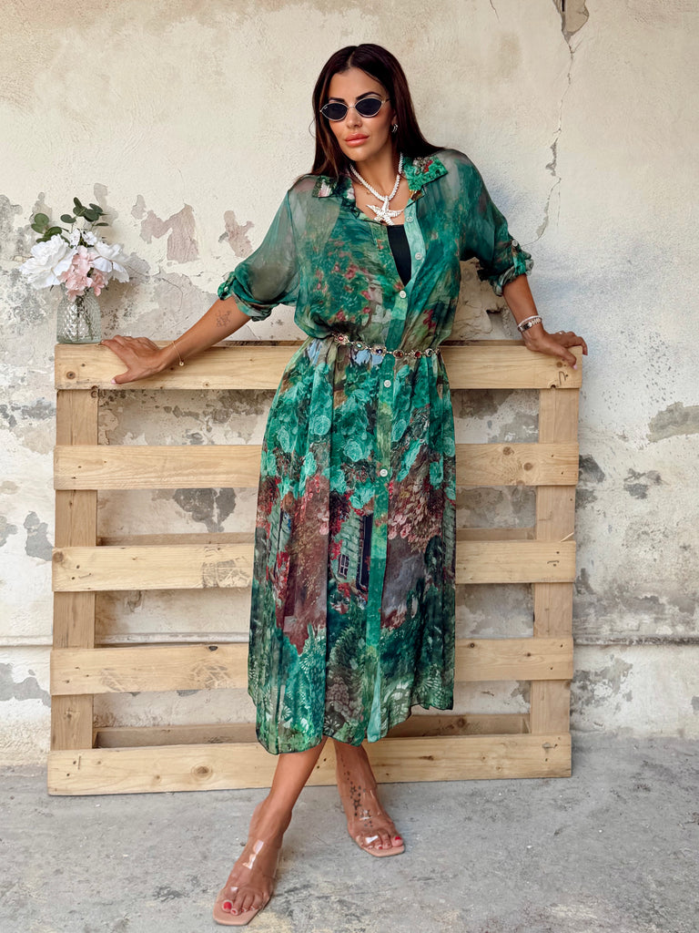 Emerald Château Pure Silk Shirt Dress