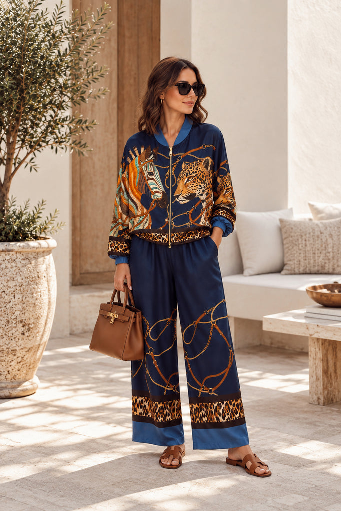 The Valmont Equestrian Bomber Luxe Co-Ord - Navy - Luxe Collection