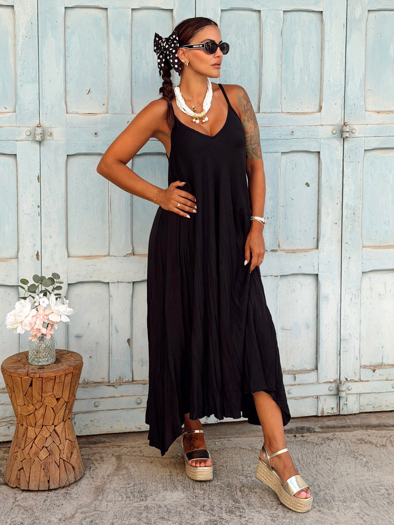 Luna Strappy Viscose Maxi Dress - Black