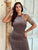 Ravelle Shimmer Halterneck Midi Dress - Mink
