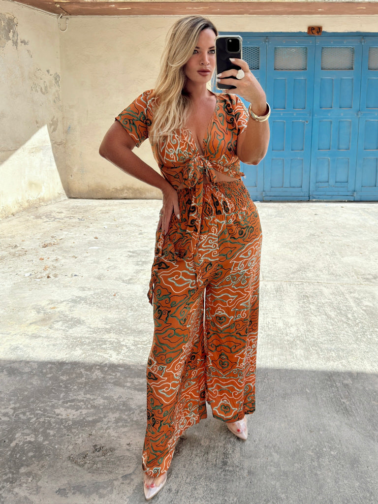 Burnt Orange Palma Boho Silk Set